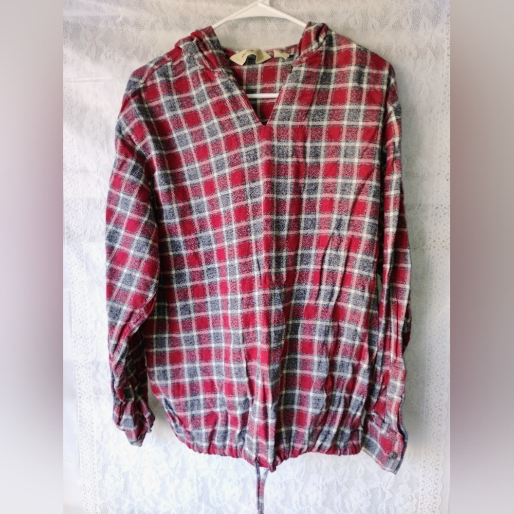 Women's Vintage Eddie Bauer Red and Gray Checkered Pullover Sz M